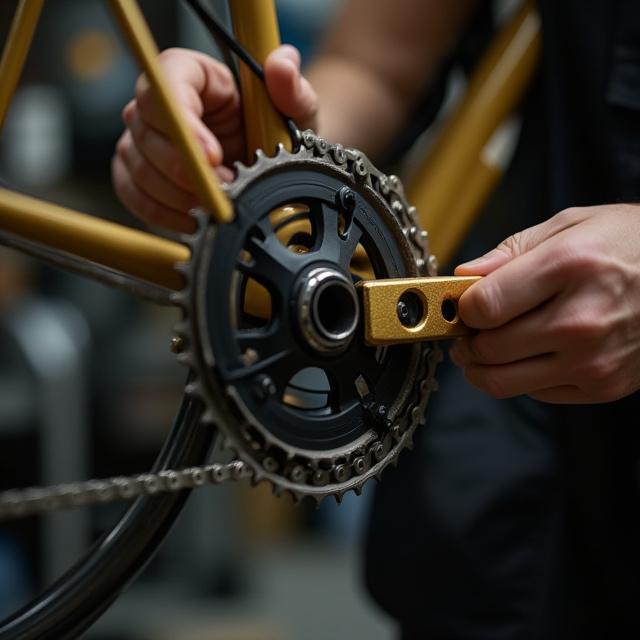Expert mechanic working on a precision bicycle drivetrain