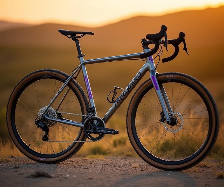 Titanium gravel bike with purple anodized parts